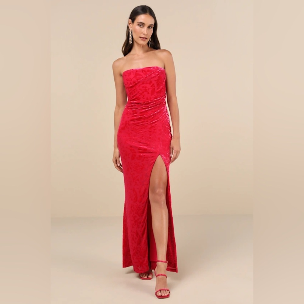 Lulus Fabulous Darling Fuchsia Burnout Velvet Str… - image 1